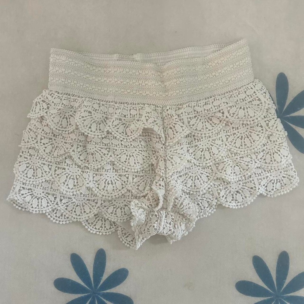 Cream boho fairy micro crochet shorts